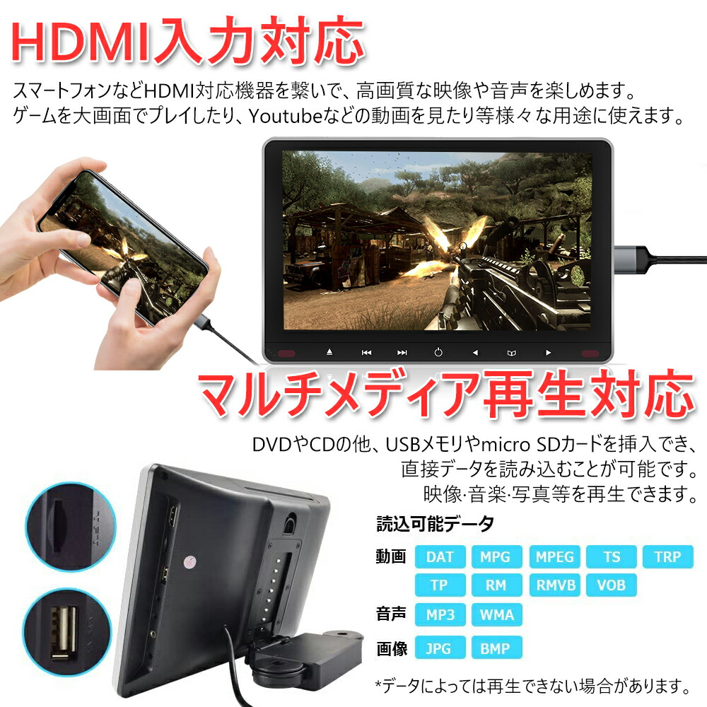 楽天市場】ヘッドレストモニター DVD内蔵 HDMI【一年保証付き】11.6