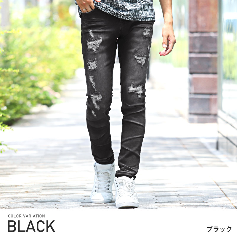 楽天市場】△送料無料△ 【リペア加工スキニーデニムパンツ】デニム