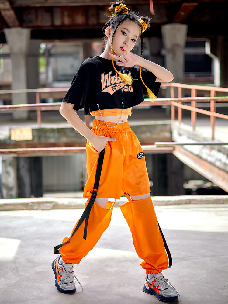 楽天市場】オレンジ キッズダンス衣装 セットアップ パンツ へそ出し k