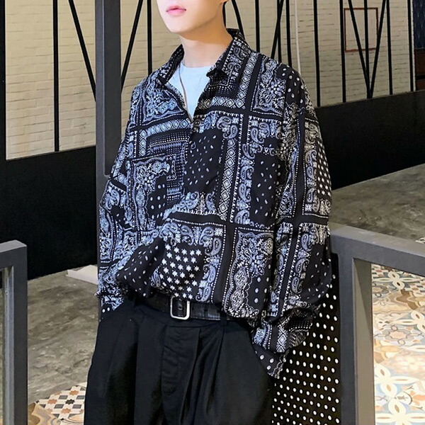 楽天市場】【送料無料】 柄シャツ ペイズリー柄 バンダナ柄 長袖シャツ