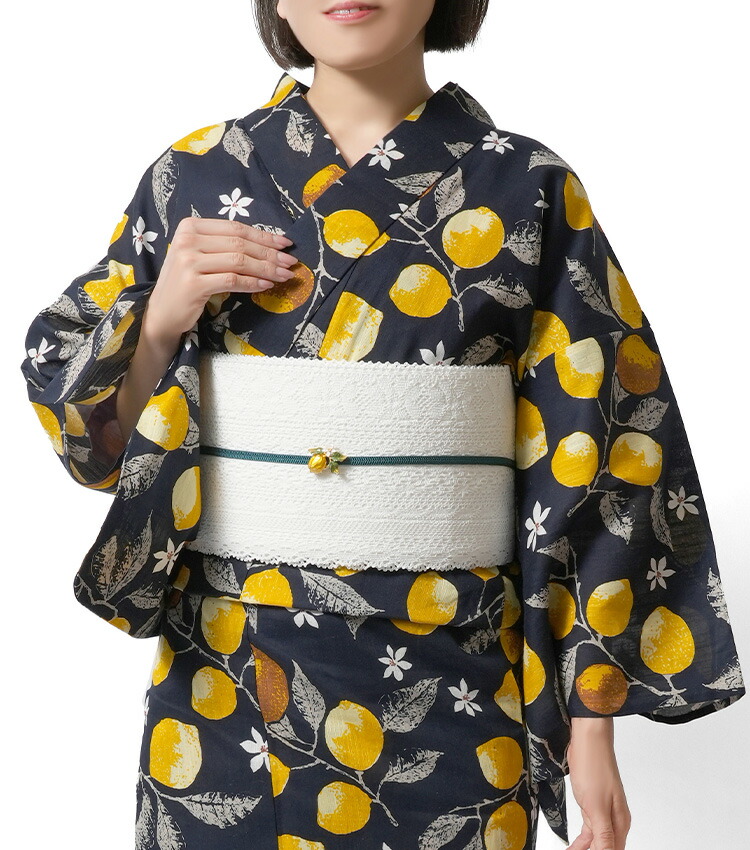 楽天市場】浴衣 綿麻 レモン 黒 黄色 レディース 果物 花 ナチュラル