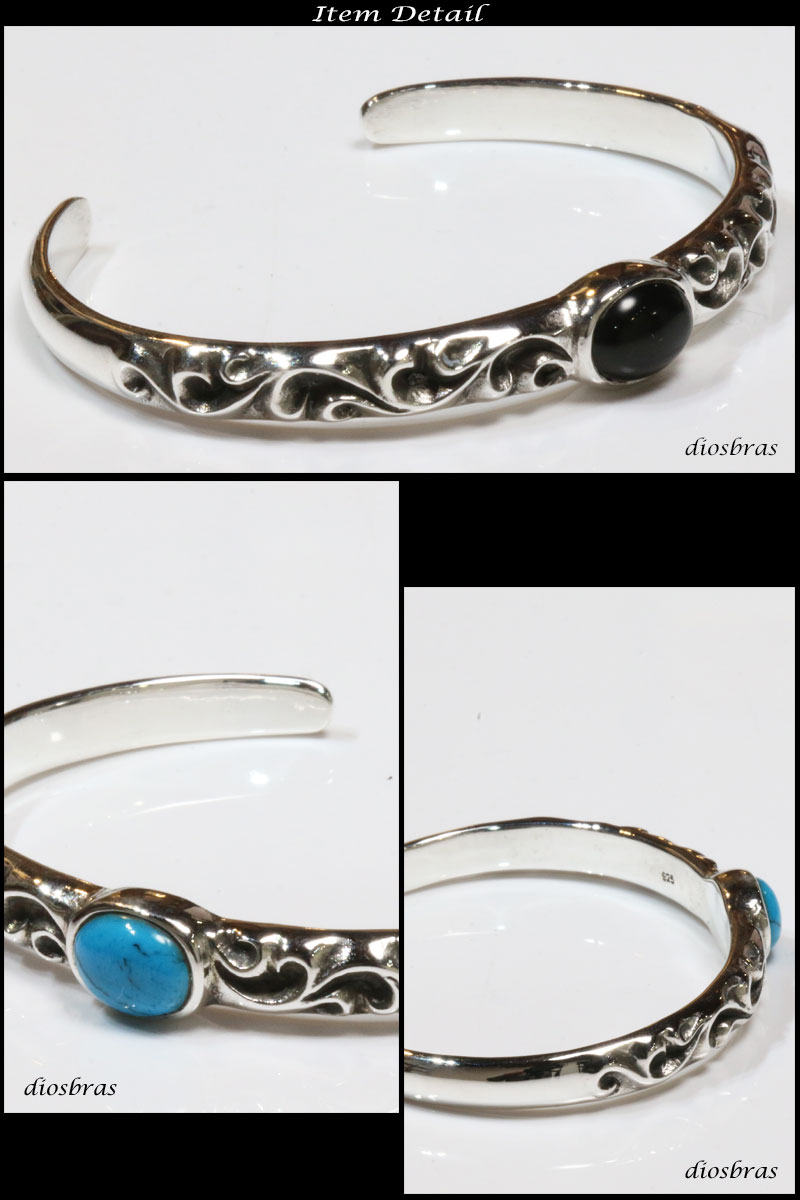 楽天市場】シルバー バングル ターコイズ オニキス アラベスク