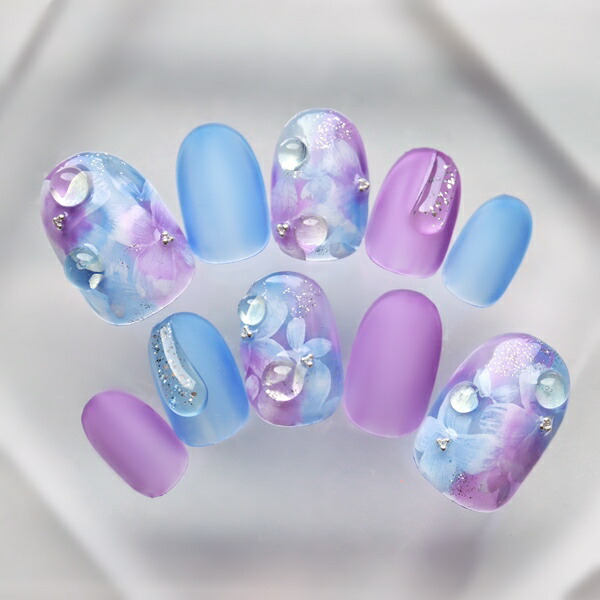 楽天市場】ジェルネイルチップ マット紫陽花アート ブルー パープル