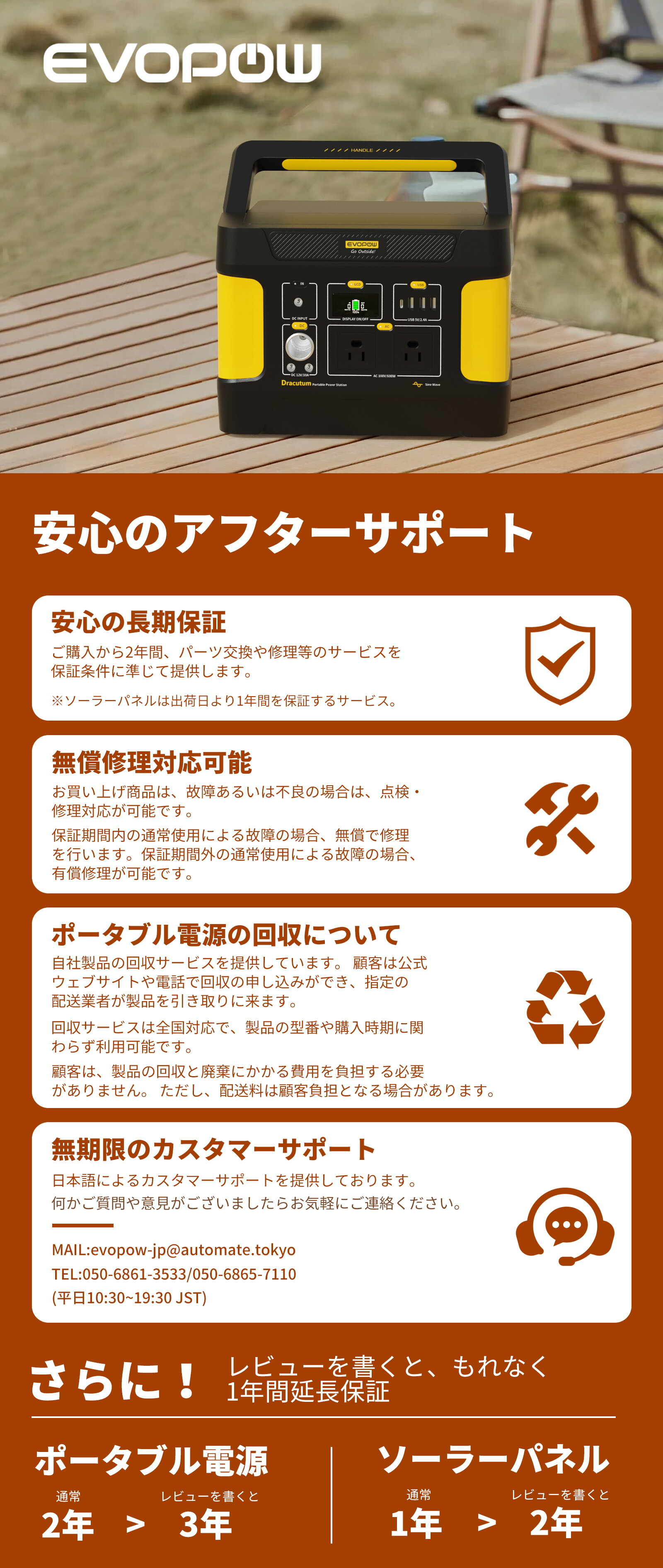 楽天市場】Evopow ポータブル電源 小型 600W 515Wh 収納袋付き リン酸