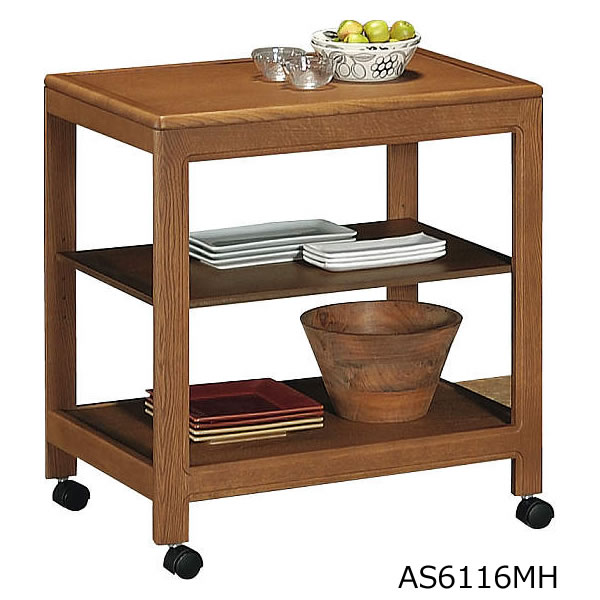 HR603 希少デザイン カリモク家具 キッチンワゴン サイドワゴン ラタン