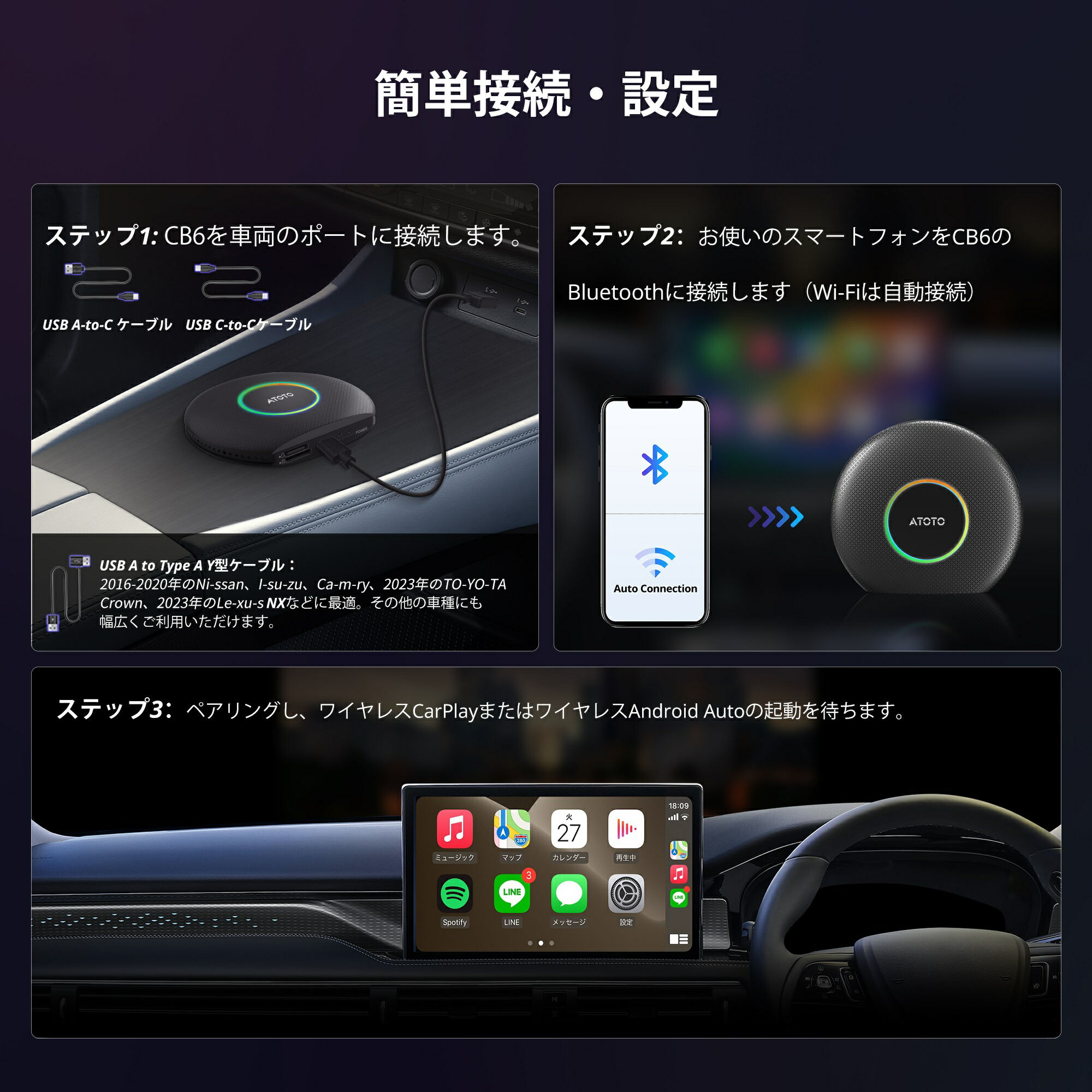楽天市場】【ATOTO公式 CB6A-J-BK ワイヤレス carplay AI Box】atoto
