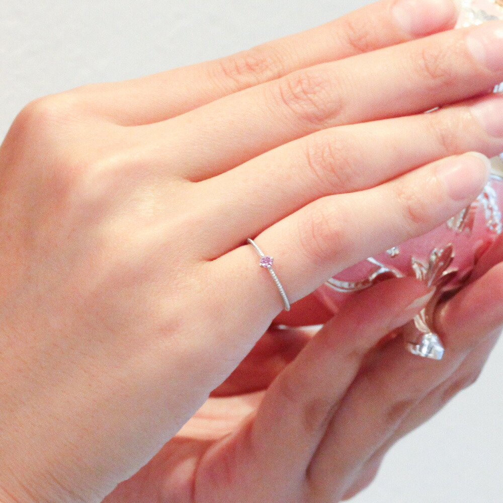 猫*事様 K18、Pt900コンビリング プチダイヤ✨ミル打ち ピンキー