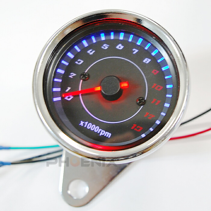 楽天市場】タコメーター 黒／メッキ 12V LED 汎用 電気式 13000rpm