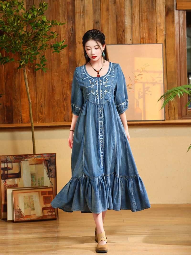 楽天市場】デニム ワンピース ロング マキシ 大きいサイス ワンピース