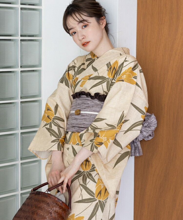 浴衣館グレース5点セット　鞄、下駄付き こだわり浴衣5点セット (浴衣/帯/下駄/腰紐/着付け冊子) 変わり織生地