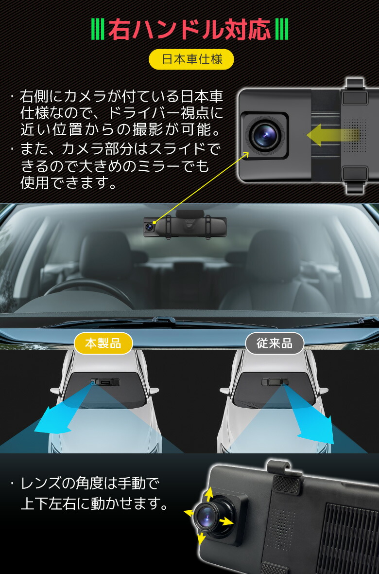 楽天市場】ミラー型 ドライブレコーダー 12インチ 4K 大画面