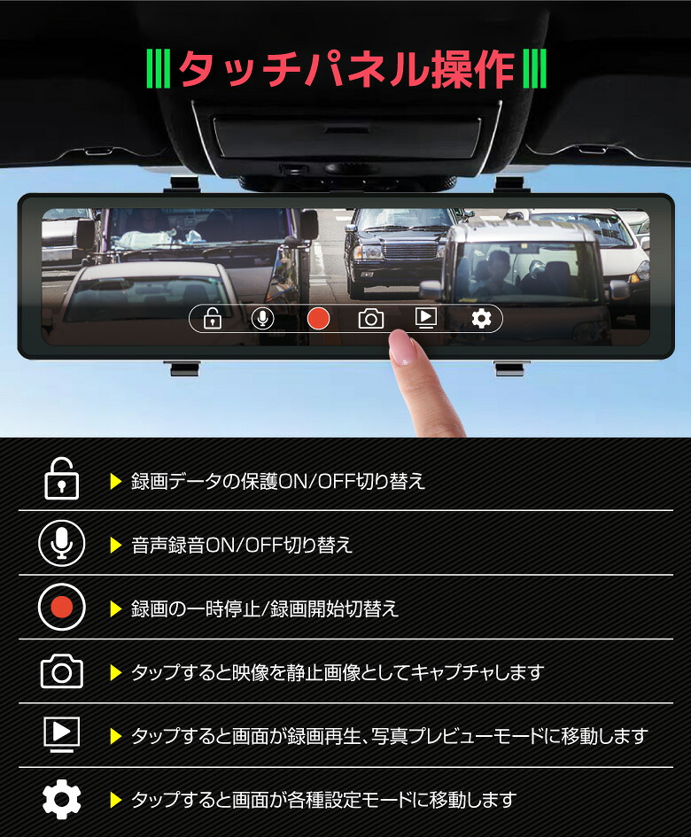 楽天市場】ミラー型 ドライブレコーダー 12インチ 4K 大画面