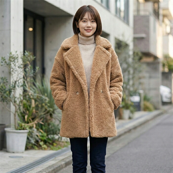 楽天市場】ボアコート レディース テディベアコート フェイクムートン