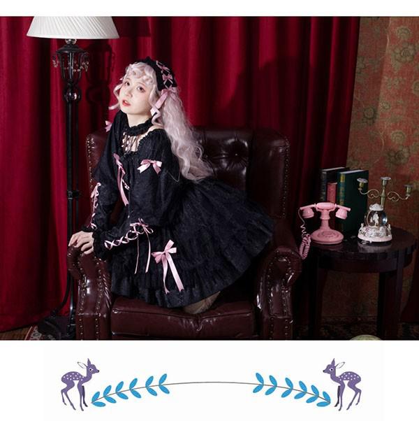 楽天市場】ロリータワンピース 長袖 袖あり クラロリ 秋冬 膝丈 リボン