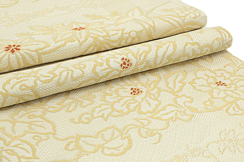 楽天市場】袋帯 洒落袋帯 正絹 クリーム色 白 ベージュ 赤 臙脂 花唐草