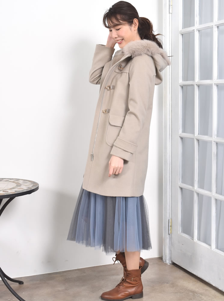 シップス カシミヤ混 リアルファー付きダッフルコート 40 3way