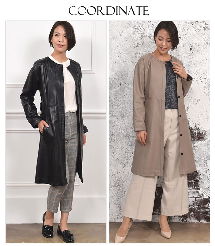 楽天市場】【10%OFFクーポン】ラム レザー ノーカラー ロング コート