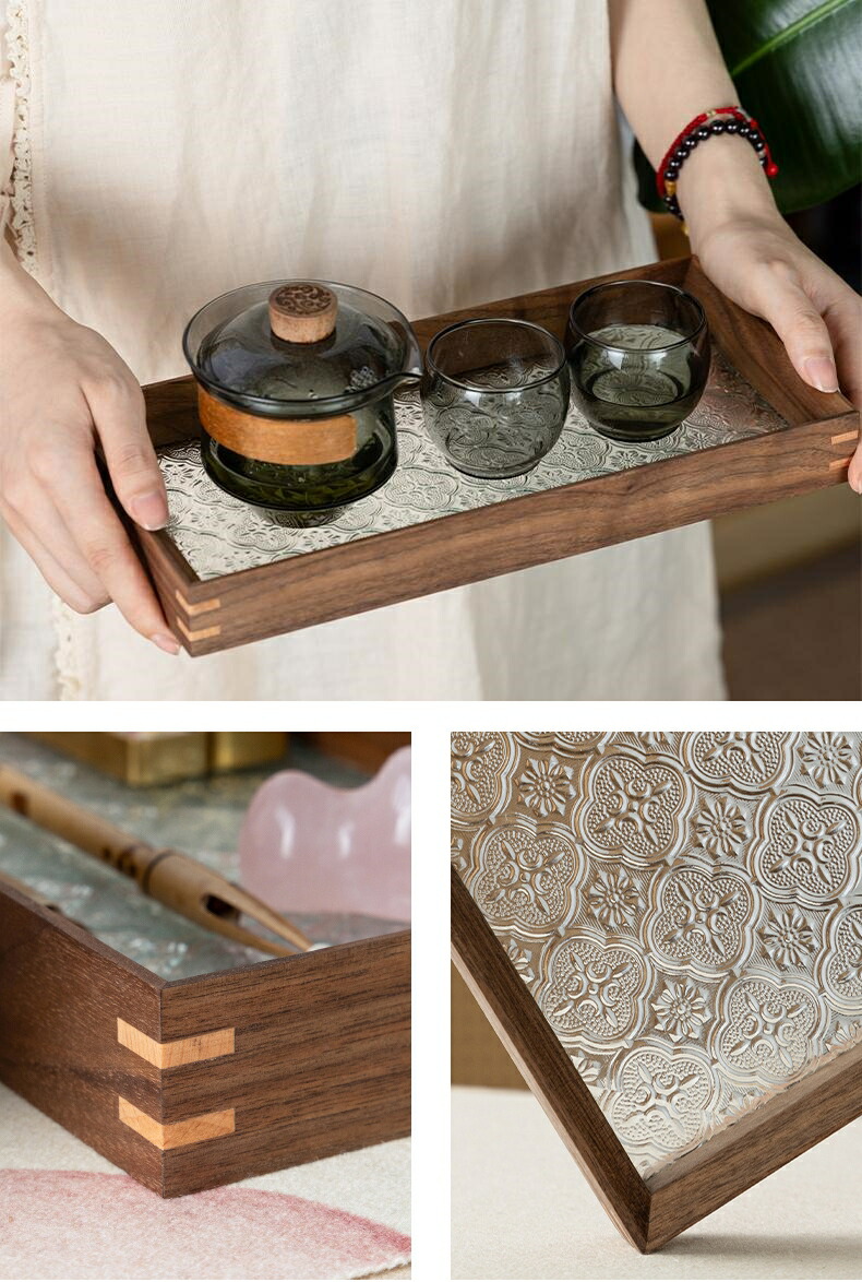 楽天市場】IwaiLoft 銘木 トレー ガラス ティートレー フローラガラス