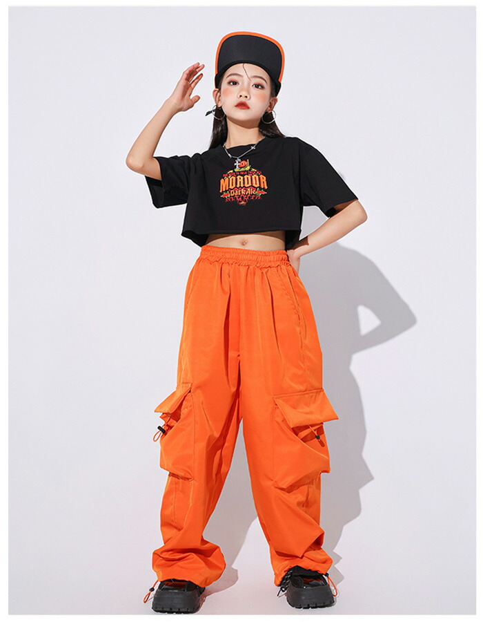 楽天市場】ダンスパンツ オレンジ キッズダンス カーゴパンツ 女の子