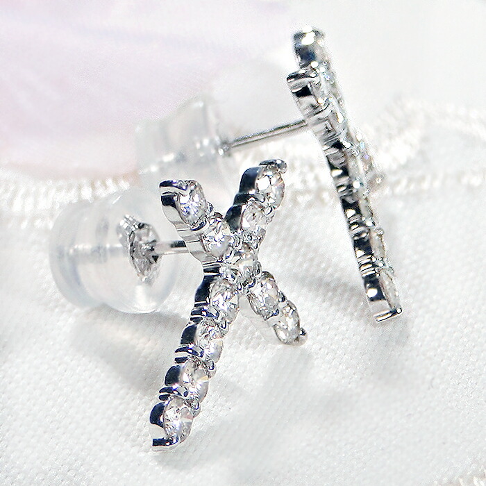 楽天市場】K18WG/YG【1.00ct】クロス ダイヤモンド ピアス【送料無料