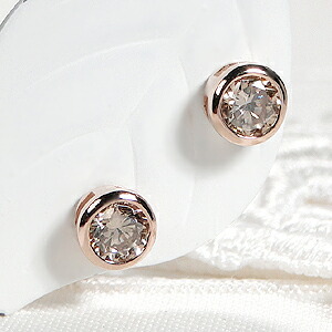 楽天市場】K18PG【0.40ct】覆輪 一粒 ブラウンダイヤモンド スタッド