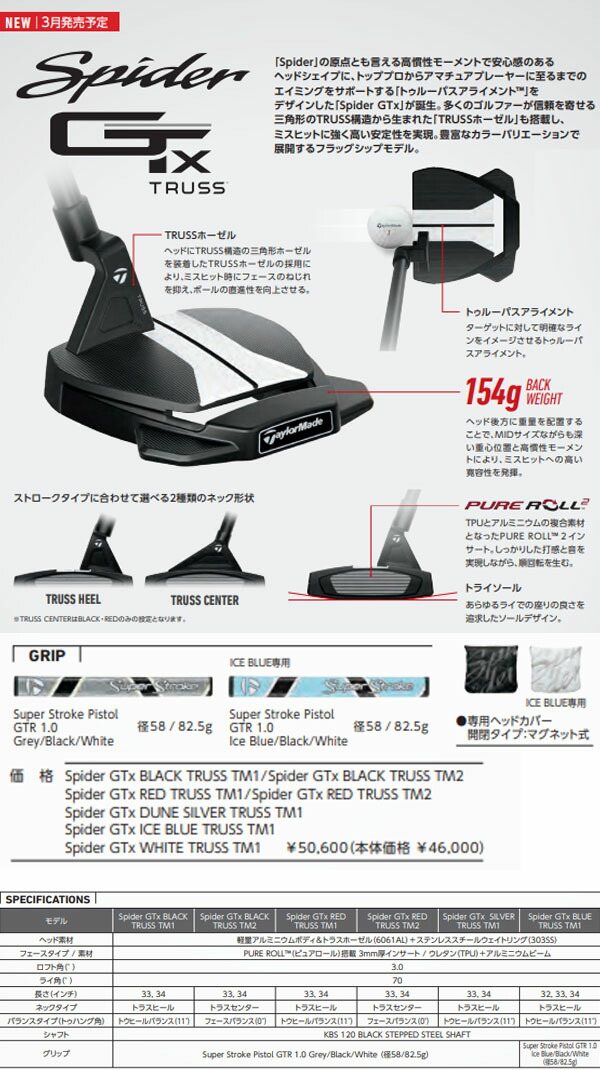 楽天市場】【23年モデル】 テーラーメイド スパイダー GTX トラス