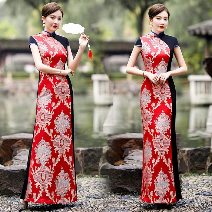 楽天市場】チャイナドレス ロング丈 花柄 パーティードレス 発表会