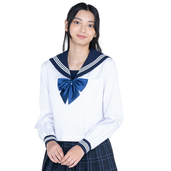 楽天市場】長袖白セーラートップス・紺エリ【日本製】155A〜175A・165B