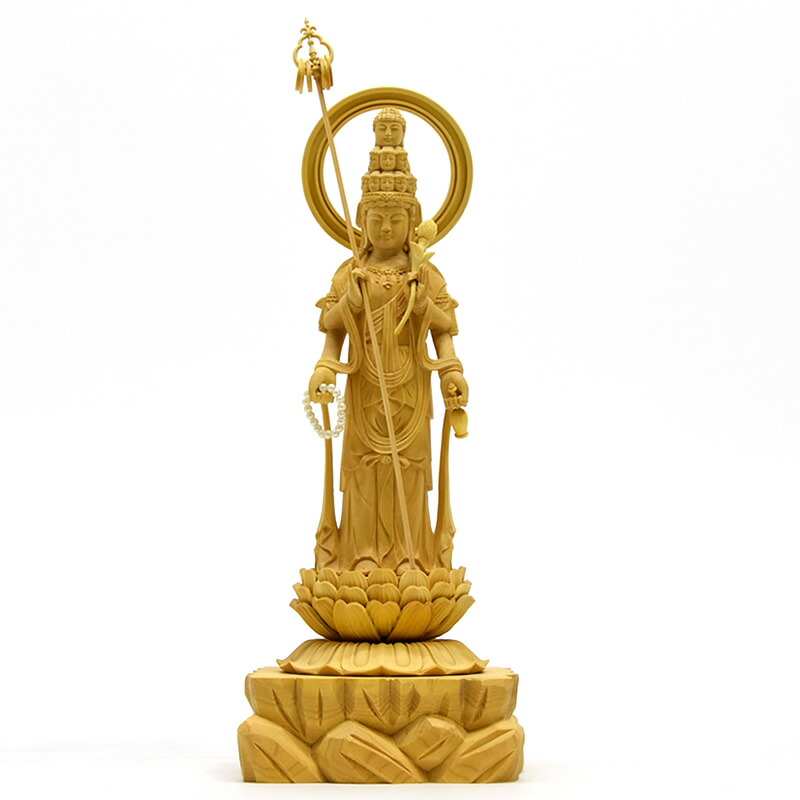 楽天市場】木彫り仏像 柘植【四臂十一面観音菩薩像】 蓮華岩台 立4.0寸