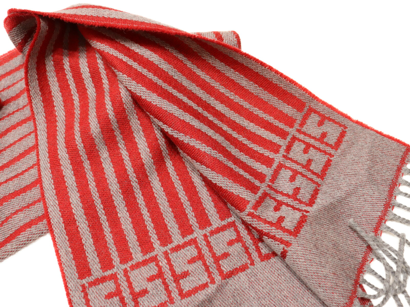 FENDI フェンディ ズッカ柄 ストライプ マフラー ストール ウール100