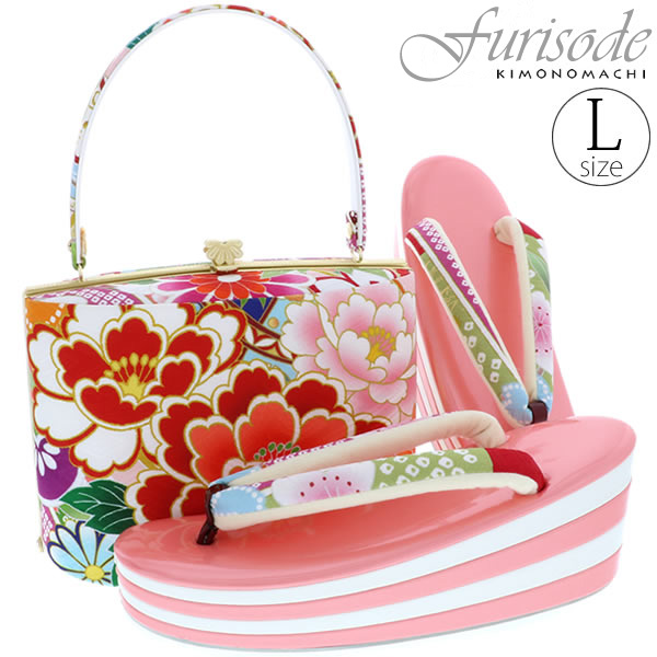 楽天市場】振袖 草履バッグセット「ピンク色 牡丹、吉祥草花」Lサイズ