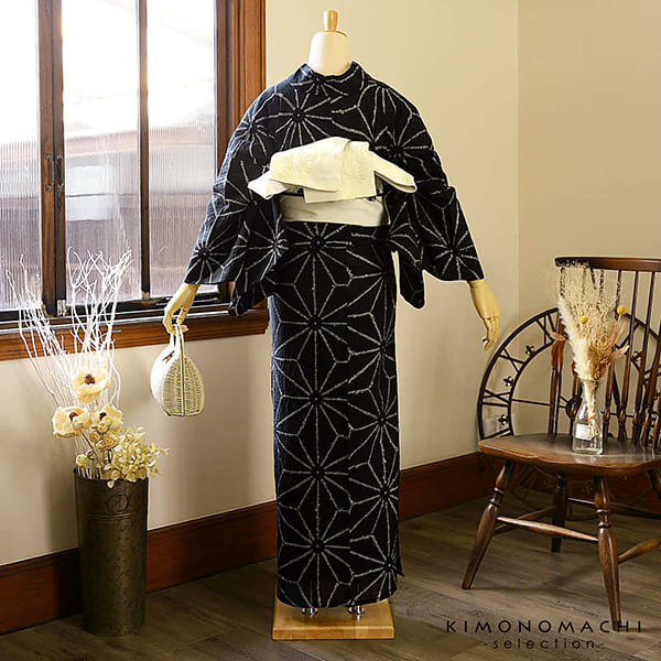 楽天市場】お仕立て上がり絞り浴衣単品「麻の葉大 黒」有松絞り 女性