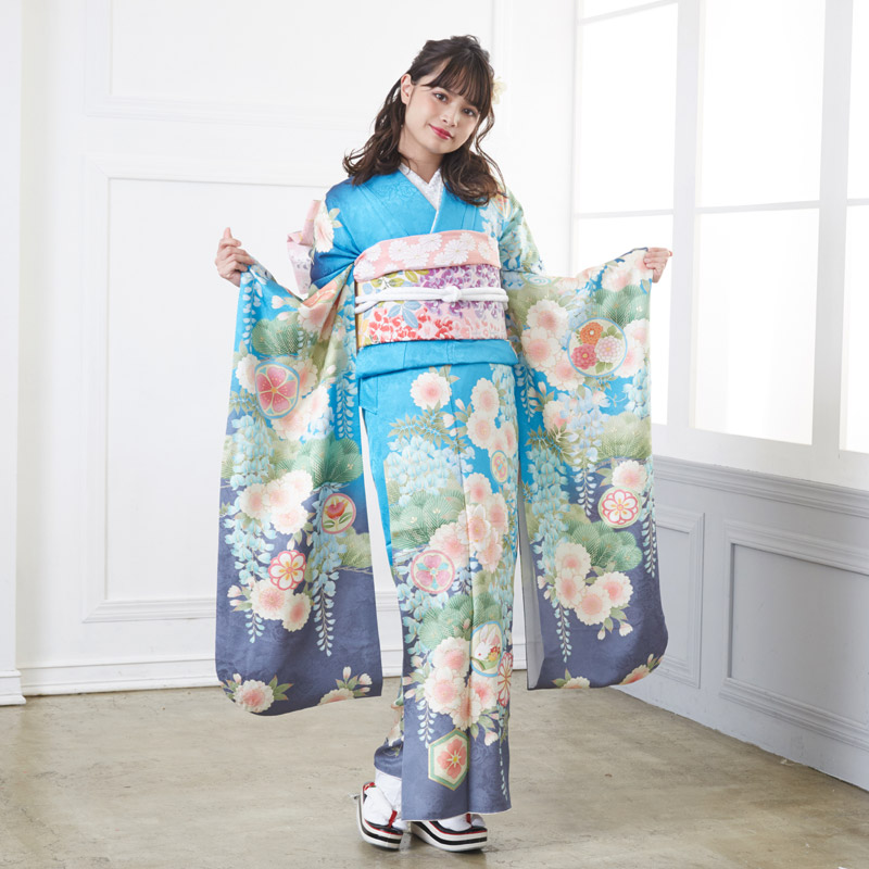 楽天市場】【成人式 振袖 レンタル】RS1488 正絹 水色 桜松藤 MIIA