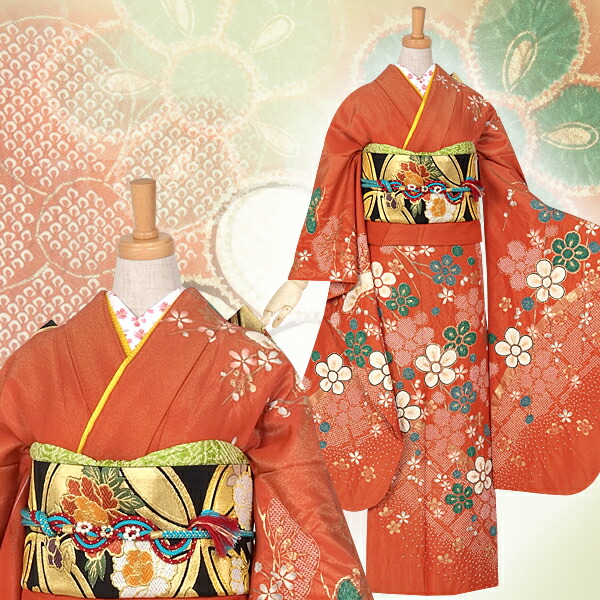 楽天市場】【振袖 レンタル】 結婚式 結納R878 正絹 朱色 絞り松梅