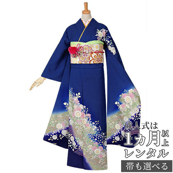 楽天市場】【成人式 振袖 レンタル】RS973 正絹 青 桜と辻が花フル