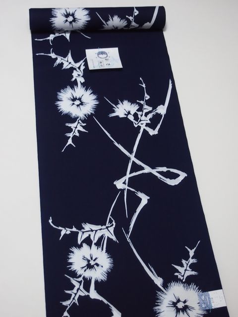 楽天市場】竺仙鑑製浴衣地 綿コーマ 地染め あざみの柄 紺地に白【ちく