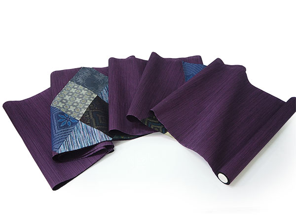 楽天市場】名古屋帯 単品 正絹 仕立て付き 九寸 紫 大島紬裂取り