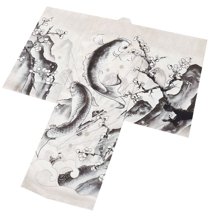 楽天市場】お宮参り 着物 男の子 絹100% 正絹初着 掛け着 産着 白 鯉の