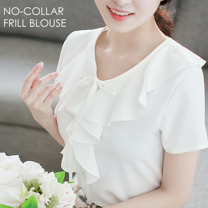 楽天市場】ブラウス レディース 白 シャツ 半袖 フリル ワイシャツ
