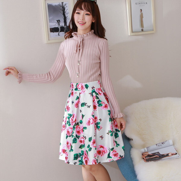 楽天市場】スカート☆3点以上で半額☆送料無料☆花柄スカートAライン