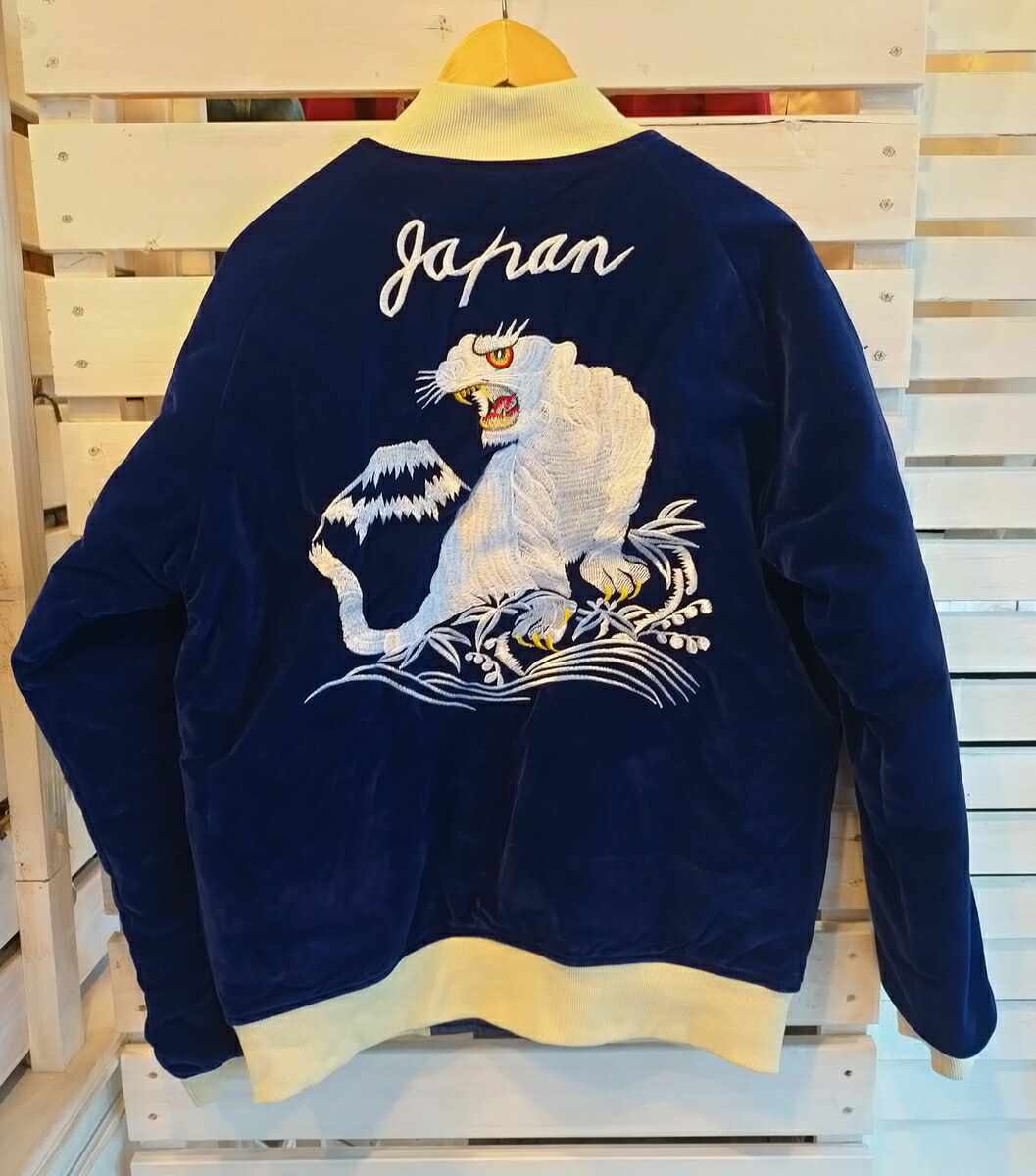 楽天市場】＃417 別珍 スカジャン ”白虎” 紺x紺 : ラピーヌ ロデオ