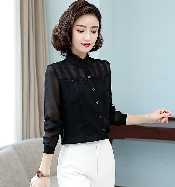 楽天市場】シースルー シアー トップス ブラウス 黒 レディース 長袖