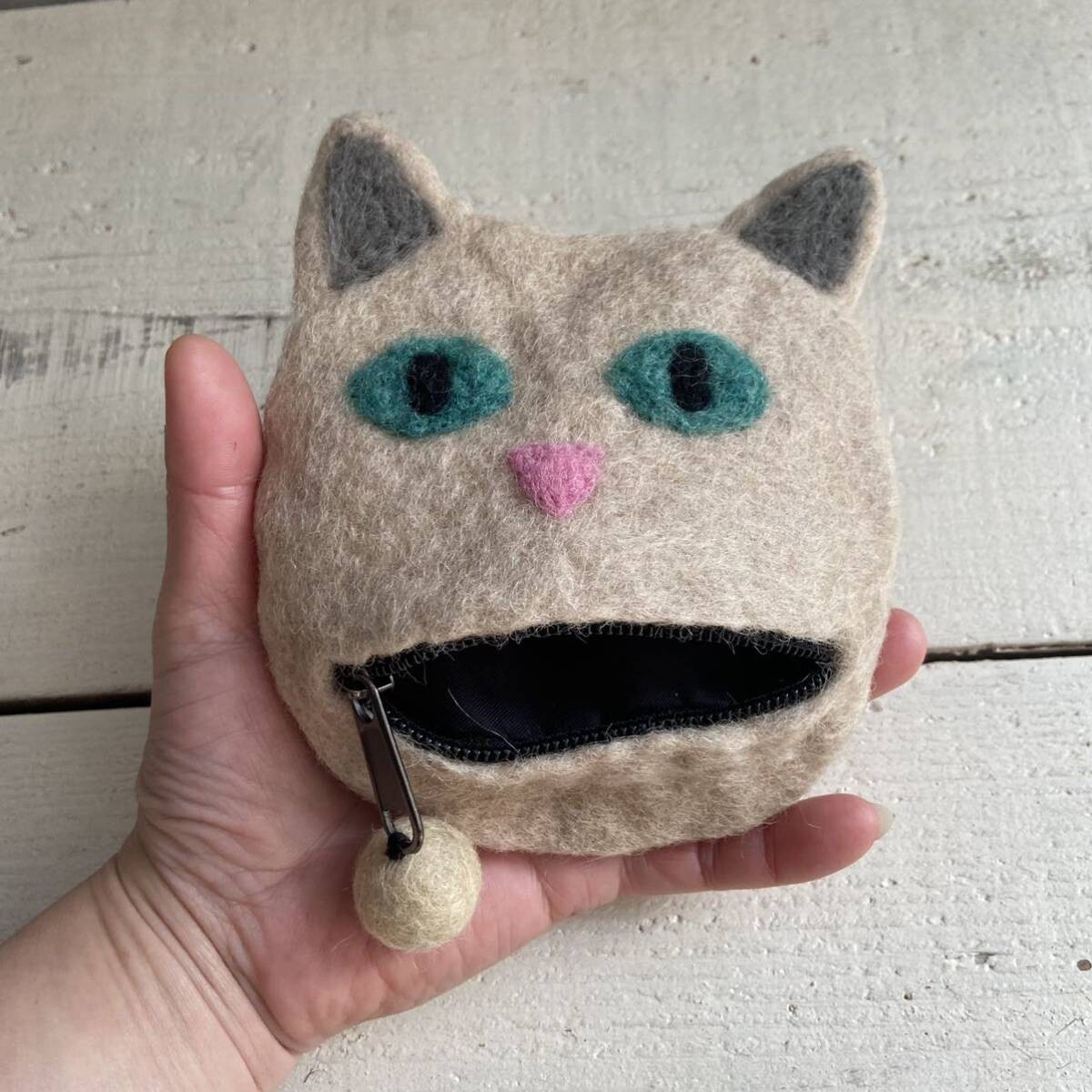 楽天市場】羊毛 フェルト 「お口にチャック」ネコポーチ ハンドメイド