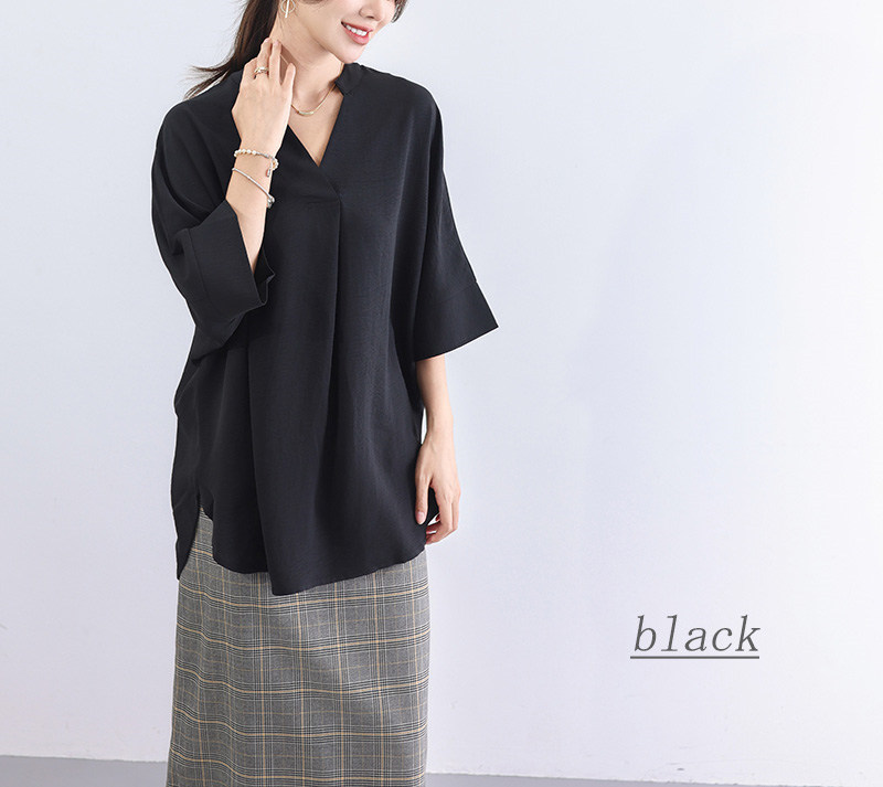 楽天市場】【短納期】Vネックシャツ チュニック シャツ ロングシャツ