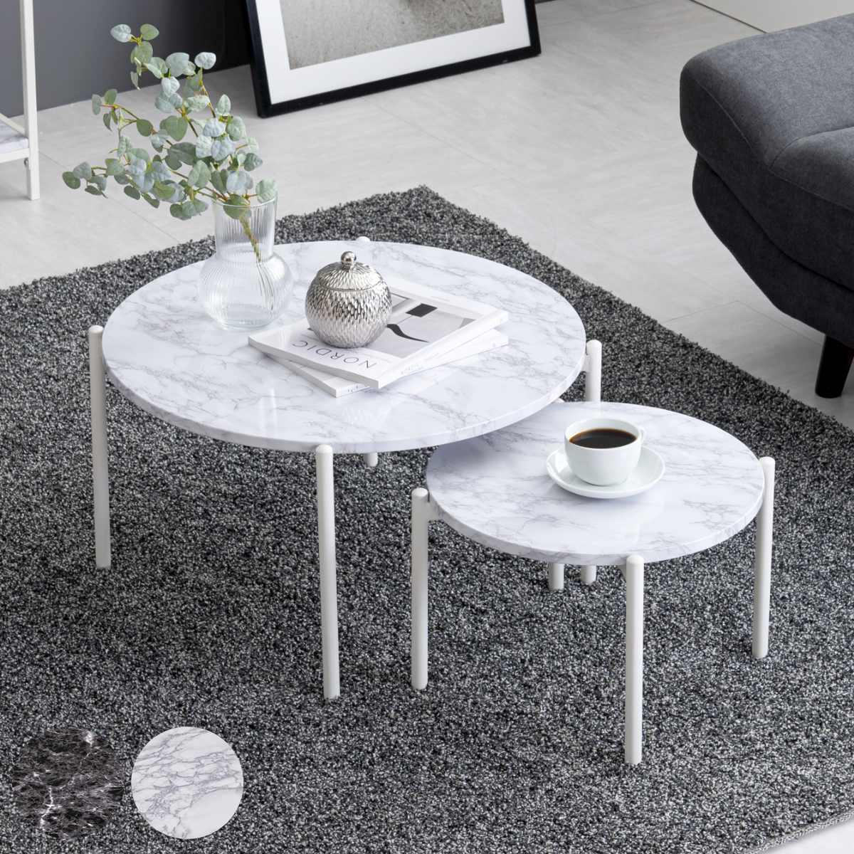 楽天市場】ネストテーブル 大理石調 丸型 （ 送料無料 2個セット 丸