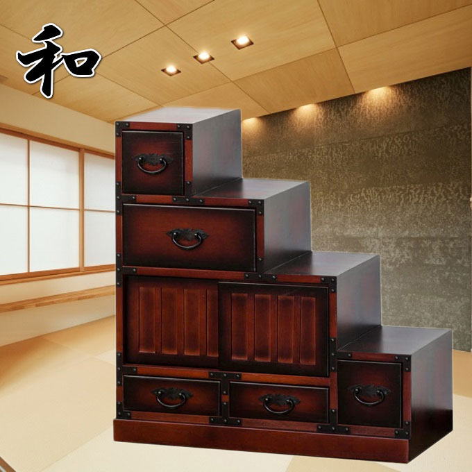楽天市場】【SALE ポイント5倍】民芸調 階段箪笥（たんす）左下がり