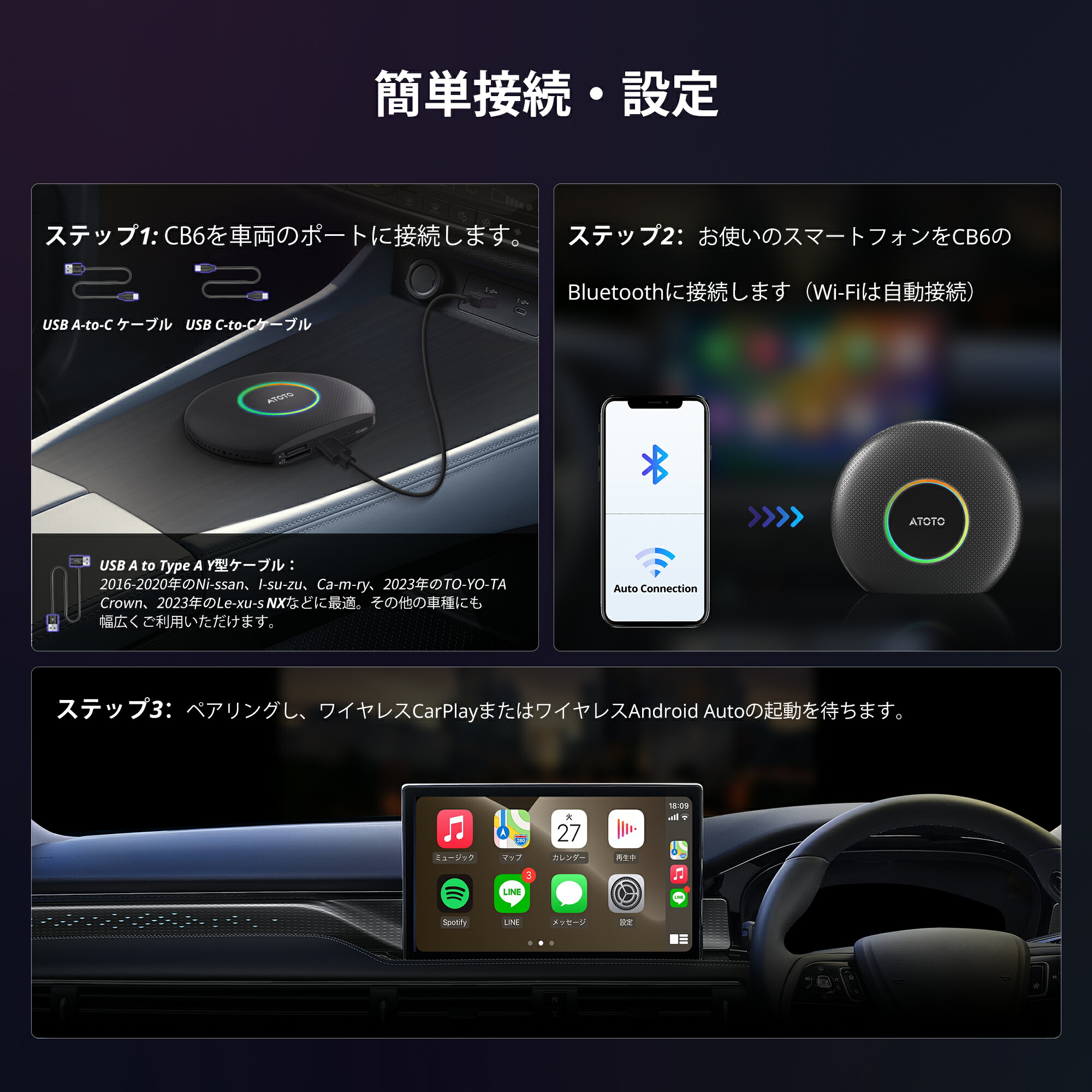 楽天市場】【ATOTO CB6A-J-BK ワイヤレス carplay AI Box】atoto