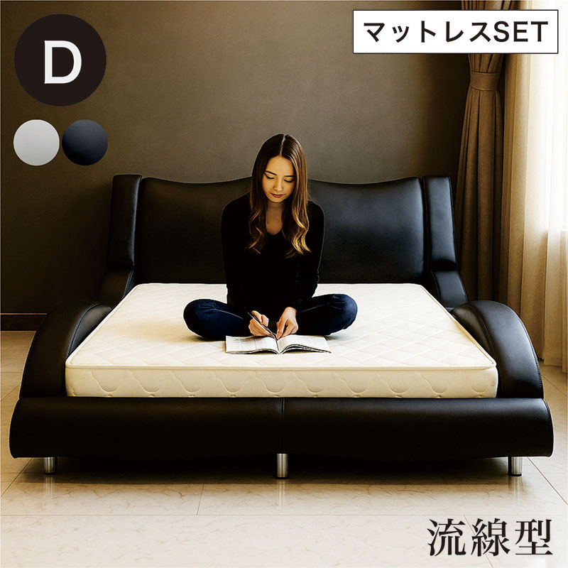 楽天市場】ダブルベッド マットレス付き 合皮レザーベッド フロア