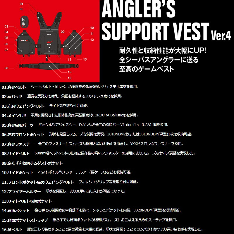 楽天市場】アピア アングラーズサポートベストVer.4 ノーネーム | 釣具