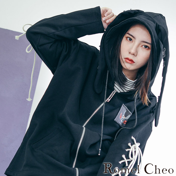 楽天市場】RomelCheo うさ耳ジップアップパーカー 長袖 スウェット